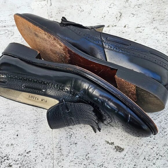 Brassboot Men Shoes Black Leather Slip On Kiltie Loafer Size 9.5M Made Italy main image 5